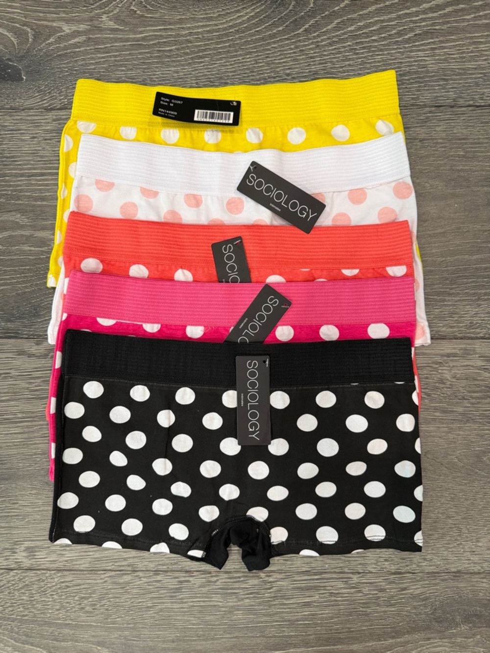 Sociology Polka Dot Boyshorts Five-Pack - Black, Pink, Coral, White, Yellow